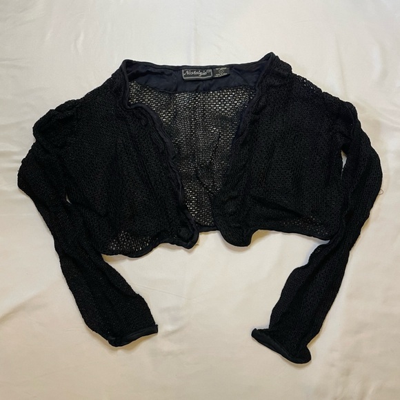 Nostalgia Sweaters - Nostalgia size large black mesh crop cardigan.